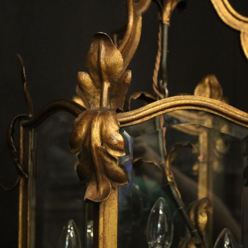FRENCH GILDED TOLEWARE 4 LIGHT ANTIQUE LANTERN - ADDITIONAL PHOTO 3