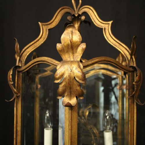 FRENCH GILDED TOLEWARE 4 LIGHT ANTIQUE LANTERN - ADDITIONAL PHOTO 4