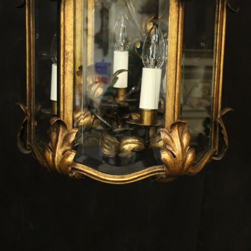 FRENCH GILDED TOLEWARE 4 LIGHT ANTIQUE LANTERN - ADDITIONAL PHOTO 6