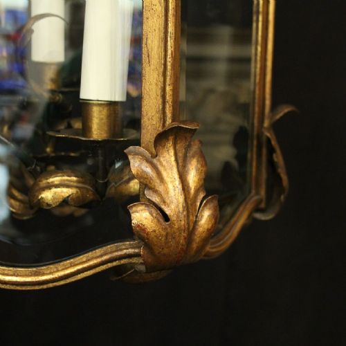 FRENCH GILDED TOLEWARE 4 LIGHT ANTIQUE LANTERN - ADDITIONAL PHOTO 7