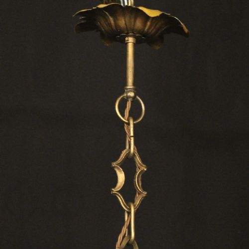 FRENCH GILDED TOLEWARE 4 LIGHT ANTIQUE LANTERN - ADDITIONAL PHOTO 9