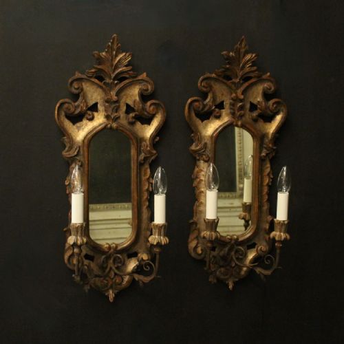 florentine pair of giltwood twin arm antique girandoles - CATEGORY: ANTIQUE MIRRORS - DATED 1930