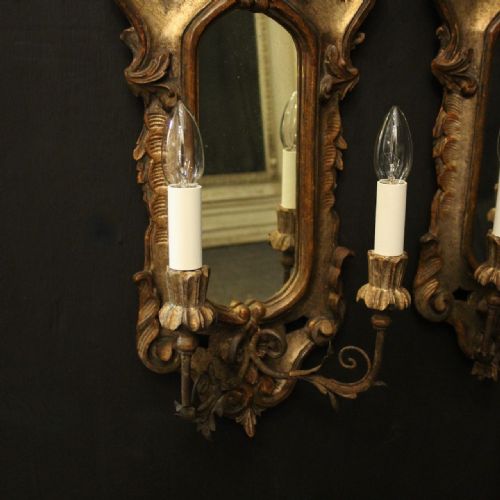 FLORENTINE PAIR OF GILTWOOD TWIN ARM ANTIQUE GIRANDOLES - ADDITIONAL PHOTO 4