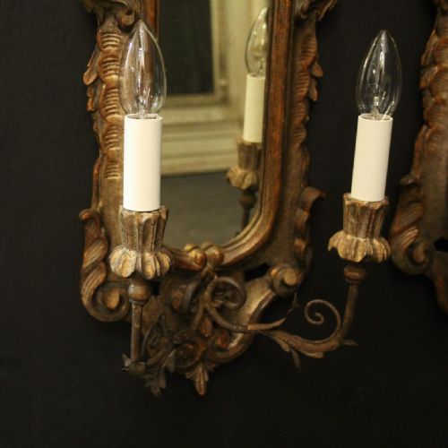 FLORENTINE PAIR OF GILTWOOD TWIN ARM ANTIQUE GIRANDOLES - ADDITIONAL PHOTO 5