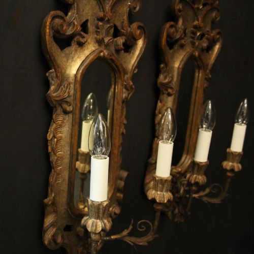 FLORENTINE PAIR OF GILTWOOD TWIN ARM ANTIQUE GIRANDOLES - ADDITIONAL PHOTO 8