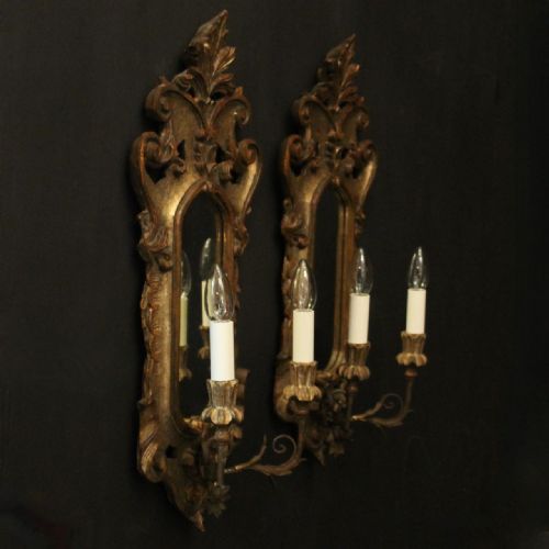 FLORENTINE PAIR OF GILTWOOD TWIN ARM ANTIQUE GIRANDOLES - ADDITIONAL PHOTO 9