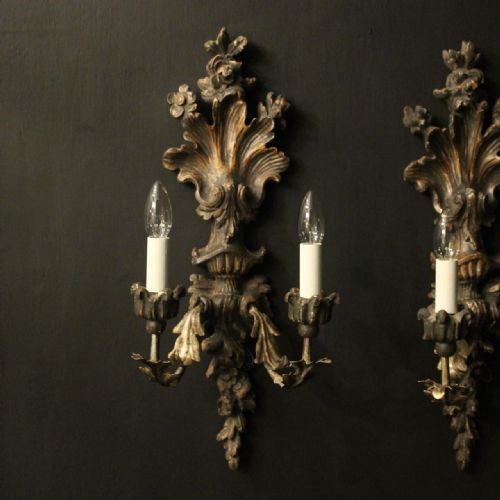 ITALIAN PAIR OF SILVER GILTWOOD ANTIQUE WALL LIGHTS - ADDITIONAL PHOTO 1