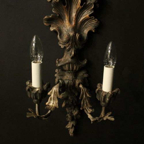 ITALIAN PAIR OF SILVER GILTWOOD ANTIQUE WALL LIGHTS - ADDITIONAL PHOTO 3