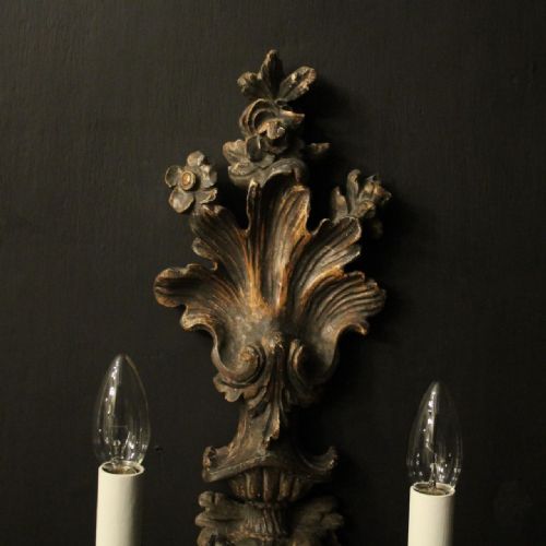ITALIAN PAIR OF SILVER GILTWOOD ANTIQUE WALL LIGHTS - ADDITIONAL PHOTO 4