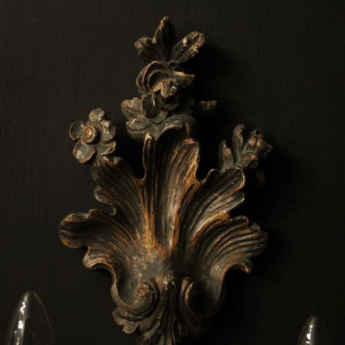 ITALIAN PAIR OF SILVER GILTWOOD ANTIQUE WALL LIGHTS - ADDITIONAL PHOTO 5