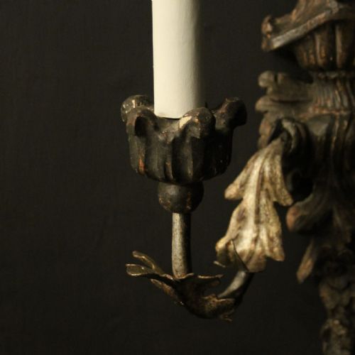 ITALIAN PAIR OF SILVER GILTWOOD ANTIQUE WALL LIGHTS - ADDITIONAL PHOTO 6