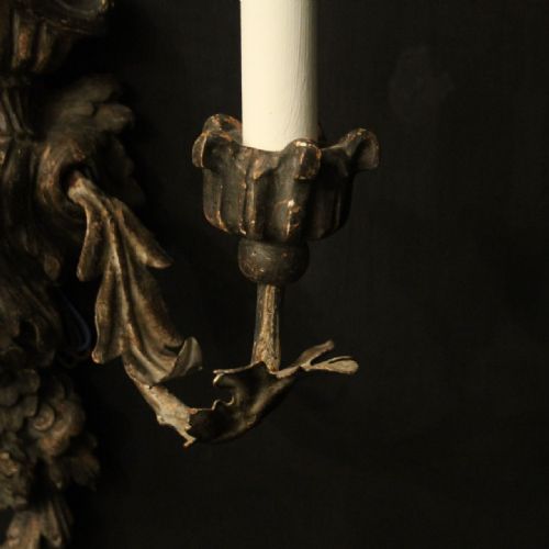 ITALIAN PAIR OF SILVER GILTWOOD ANTIQUE WALL LIGHTS - ADDITIONAL PHOTO 7