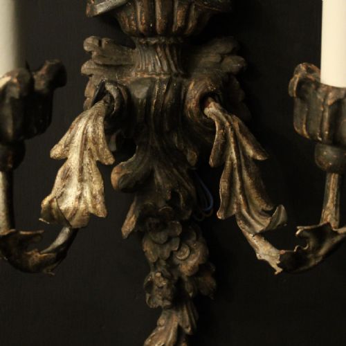 ITALIAN PAIR OF SILVER GILTWOOD ANTIQUE WALL LIGHTS - ADDITIONAL PHOTO 8
