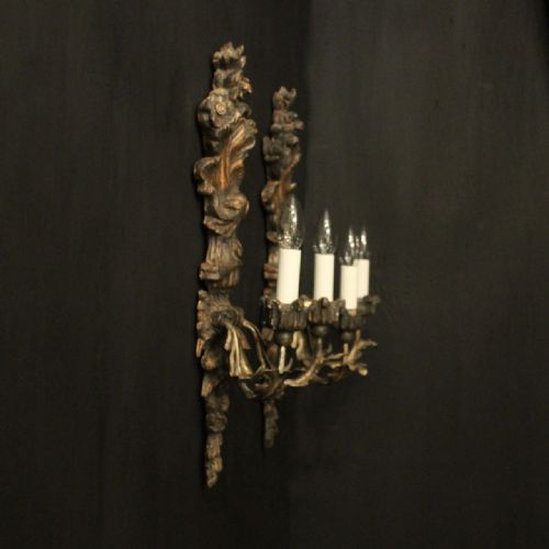 ITALIAN PAIR OF SILVER GILTWOOD ANTIQUE WALL LIGHTS - ADDITIONAL PHOTO 9