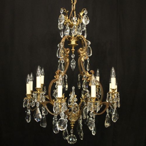 french bronze crystal 12 light antique chandelier - CATEGORY: ANTIQUE LIGHTING - DATED 1910