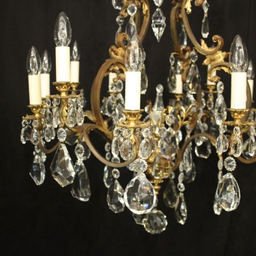 FRENCH BRONZE CRYSTAL 12 LIGHT ANTIQUE CHANDELIER - ADDITIONAL PHOTO 2
