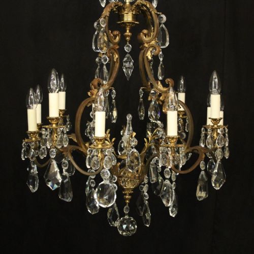 FRENCH BRONZE CRYSTAL 12 LIGHT ANTIQUE CHANDELIER - ADDITIONAL PHOTO 4