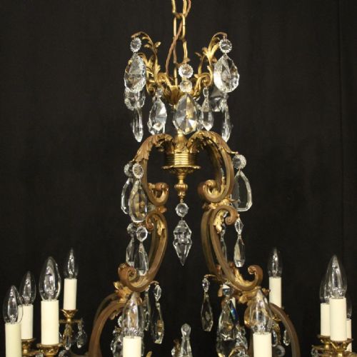 FRENCH BRONZE CRYSTAL 12 LIGHT ANTIQUE CHANDELIER - ADDITIONAL PHOTO 6