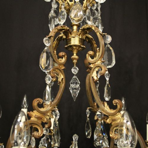 FRENCH BRONZE CRYSTAL 12 LIGHT ANTIQUE CHANDELIER - ADDITIONAL PHOTO 8