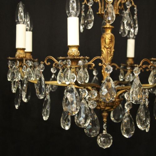 FRENCH GILDED CRYSTAL 8 LIGHT ANTIQUE CHANDELIER - ADDITIONAL PHOTO 1