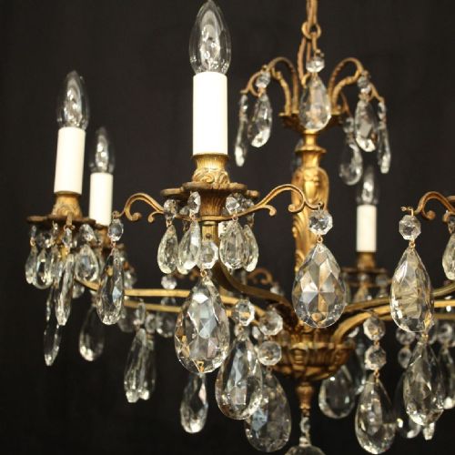 FRENCH GILDED CRYSTAL 8 LIGHT ANTIQUE CHANDELIER - ADDITIONAL PHOTO 3
