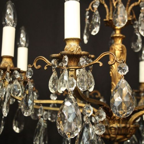 FRENCH GILDED CRYSTAL 8 LIGHT ANTIQUE CHANDELIER - ADDITIONAL PHOTO 4