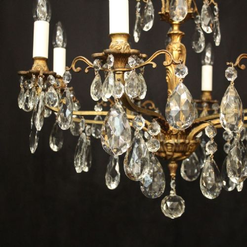 FRENCH GILDED CRYSTAL 8 LIGHT ANTIQUE CHANDELIER - ADDITIONAL PHOTO 6