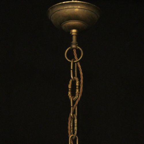FRENCH PAIR OF GILDED BRASS 6 LIGHT ANTIQUE CHANDELIERS - ADDITIONAL PHOTO 9
