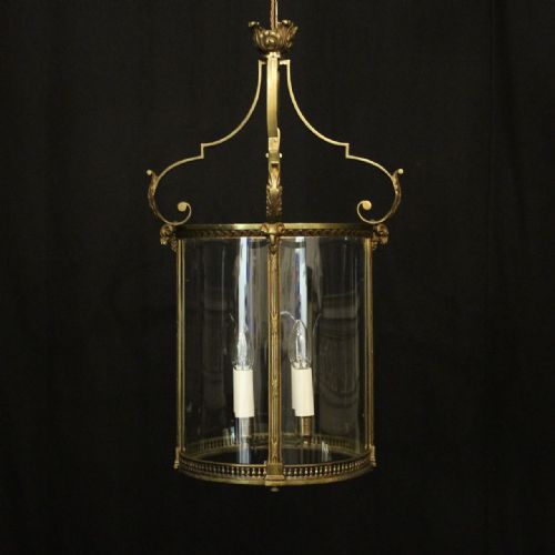 english gilded bronze 4 light convex antique lantern - CATEGORY: ANTIQUE LIGHTING - DATED 19TH CENTURY