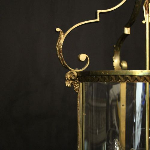 ENGLISH GILDED BRONZE 4 LIGHT CONVEX ANTIQUE LANTERN - ADDITIONAL PHOTO 2