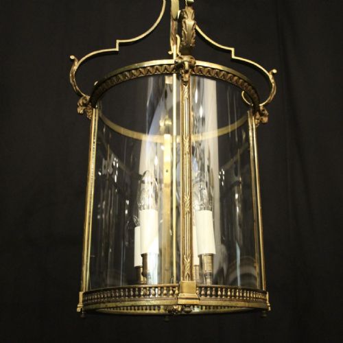 ENGLISH GILDED BRONZE 4 LIGHT CONVEX ANTIQUE LANTERN - ADDITIONAL PHOTO 5