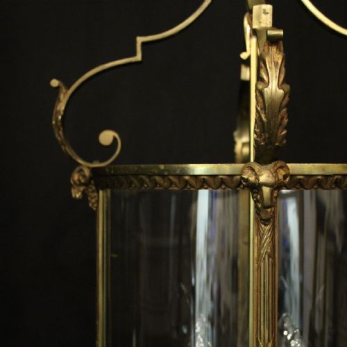 ENGLISH GILDED BRONZE 4 LIGHT CONVEX ANTIQUE LANTERN - ADDITIONAL PHOTO 8