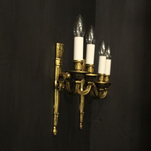 FRENCH EMPIRE GILDED TWIN ARM ANTIQUE WALL LIGHTS - ADDITIONAL PHOTO 9