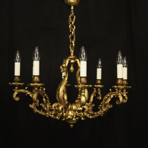 french gilded bronze 8 light antique chandelier - CATEGORY: ANTIQUE LIGHTING - DATED 1920