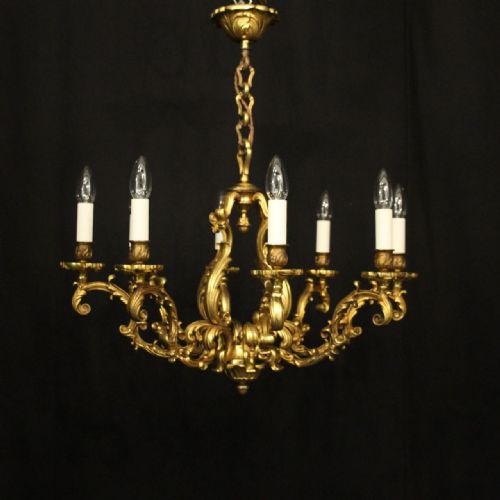 FRENCH GILDED BRONZE 8 LIGHT ANTIQUE CHANDELIER - ADDITIONAL PHOTO 1