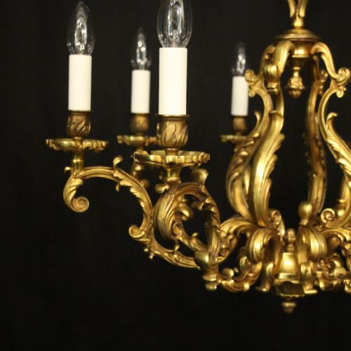 FRENCH GILDED BRONZE 8 LIGHT ANTIQUE CHANDELIER - ADDITIONAL PHOTO 2