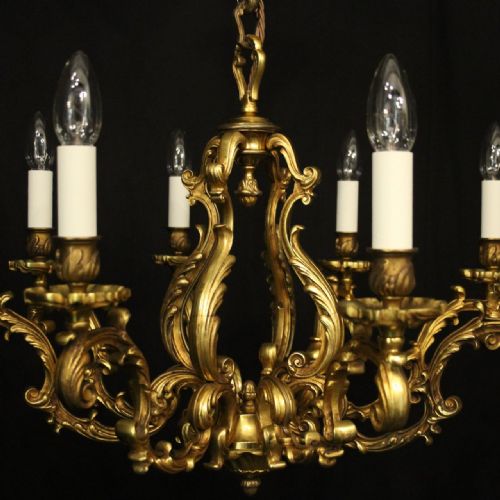 FRENCH GILDED BRONZE 8 LIGHT ANTIQUE CHANDELIER - ADDITIONAL PHOTO 3