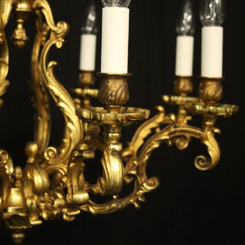 FRENCH GILDED BRONZE 8 LIGHT ANTIQUE CHANDELIER - ADDITIONAL PHOTO 4