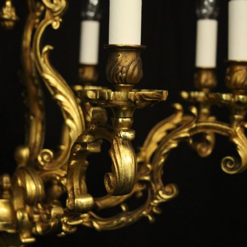 FRENCH GILDED BRONZE 8 LIGHT ANTIQUE CHANDELIER - ADDITIONAL PHOTO 5
