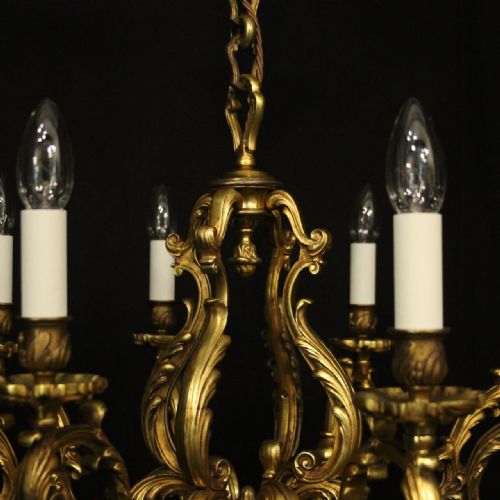 FRENCH GILDED BRONZE 8 LIGHT ANTIQUE CHANDELIER - ADDITIONAL PHOTO 6
