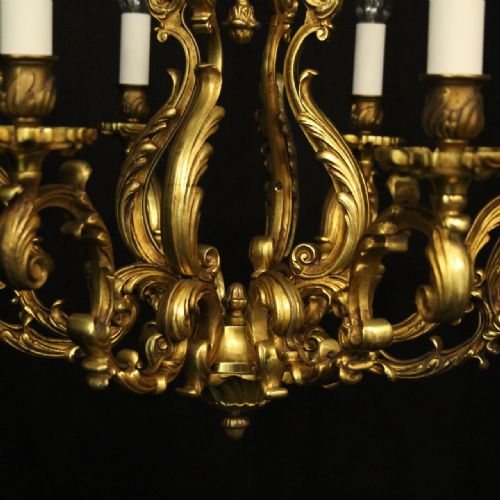 FRENCH GILDED BRONZE 8 LIGHT ANTIQUE CHANDELIER - ADDITIONAL PHOTO 7