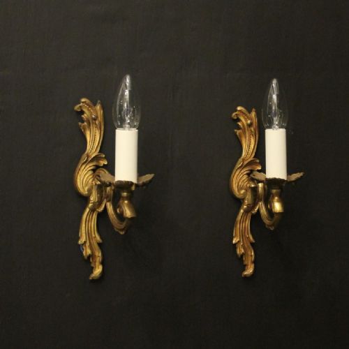 french pair of gilded single arm wall lights - CATEGORY: ANTIQUE LIGHTING - DATED 1920