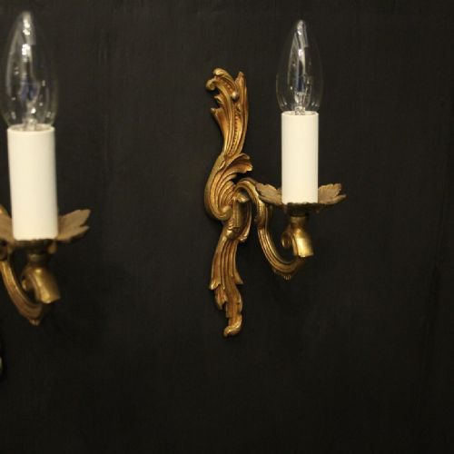 FRENCH PAIR OF GILDED SINGLE ARM WALL LIGHTS - ADDITIONAL PHOTO 8