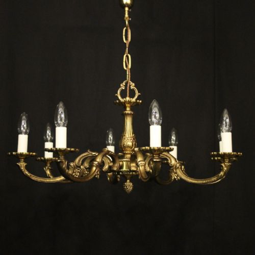 french gilded brass 8 light chandelier - CATEGORY: ANTIQUE LIGHTING - DATED 1930