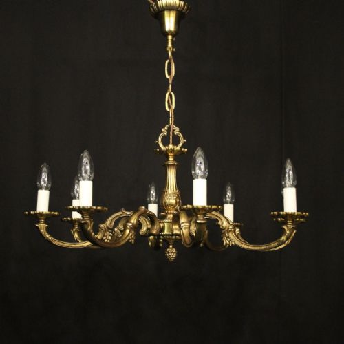 FRENCH GILDED BRASS 8 LIGHT CHANDELIER - ADDITIONAL PHOTO 1