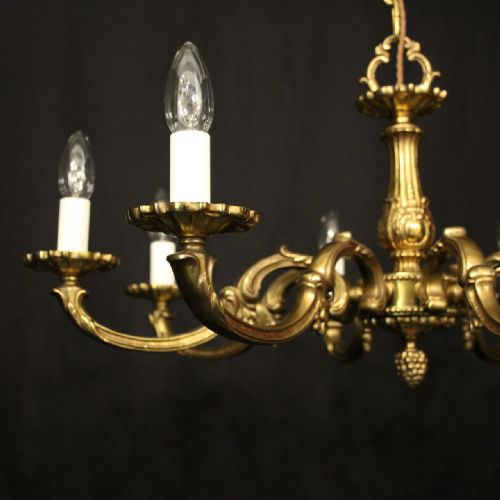 FRENCH GILDED BRASS 8 LIGHT CHANDELIER - ADDITIONAL PHOTO 2