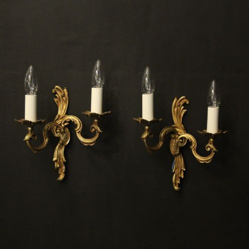 french pair of gilded twin arm antique wall lights - CATEGORY: ANTIQUE LIGHTING - DATED 1930