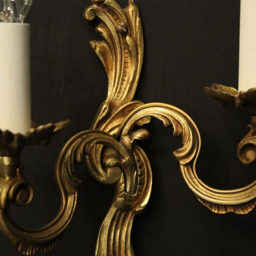FRENCH PAIR OF GILDED TWIN ARM ANTIQUE WALL LIGHTS - ADDITIONAL PHOTO 5