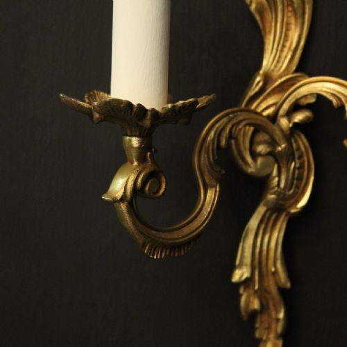 FRENCH PAIR OF GILDED TWIN ARM ANTIQUE WALL LIGHTS - ADDITIONAL PHOTO 6