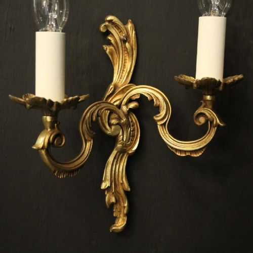 FRENCH PAIR OF GILDED TWIN ARM ANTIQUE WALL LIGHTS - ADDITIONAL PHOTO 7
